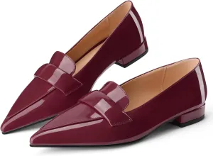 Women's Closed Pointed Toe Penny Loafers Shoes Black Patent Leather Comfortable Slip On Work Business Dressy Classic Flats Shoes