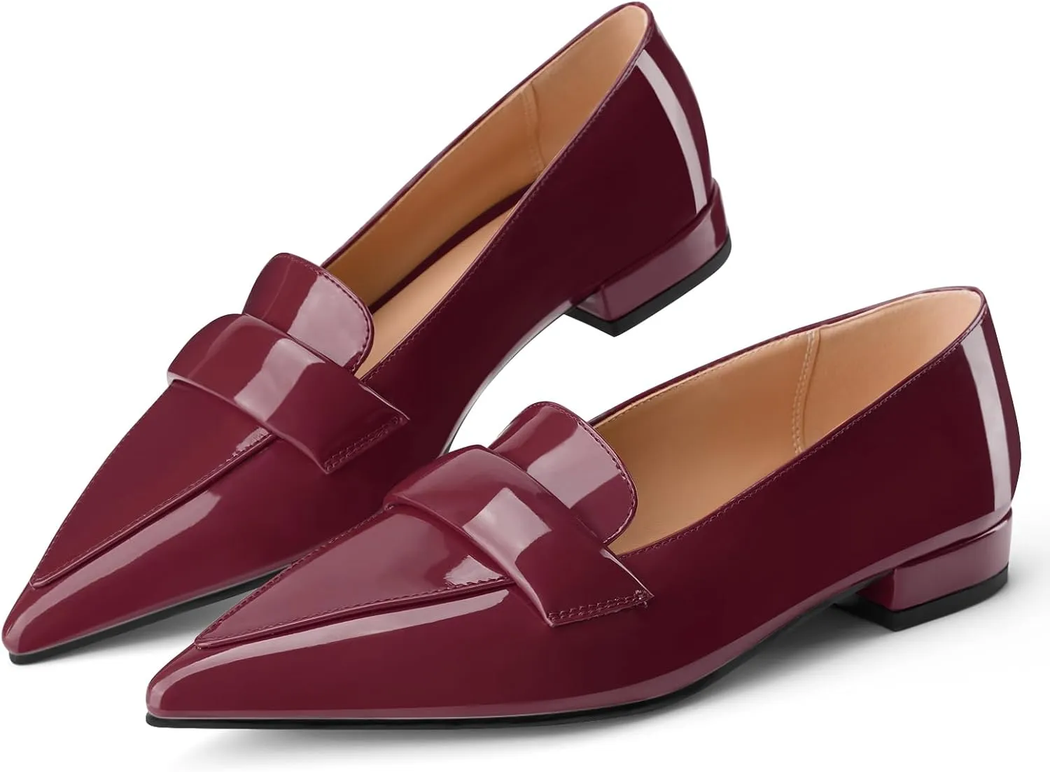 Women's Closed Pointed Toe Penny Loafers Shoes Black Patent Leather Comfortable Slip On Work Business Dressy Classic Flats Shoes
