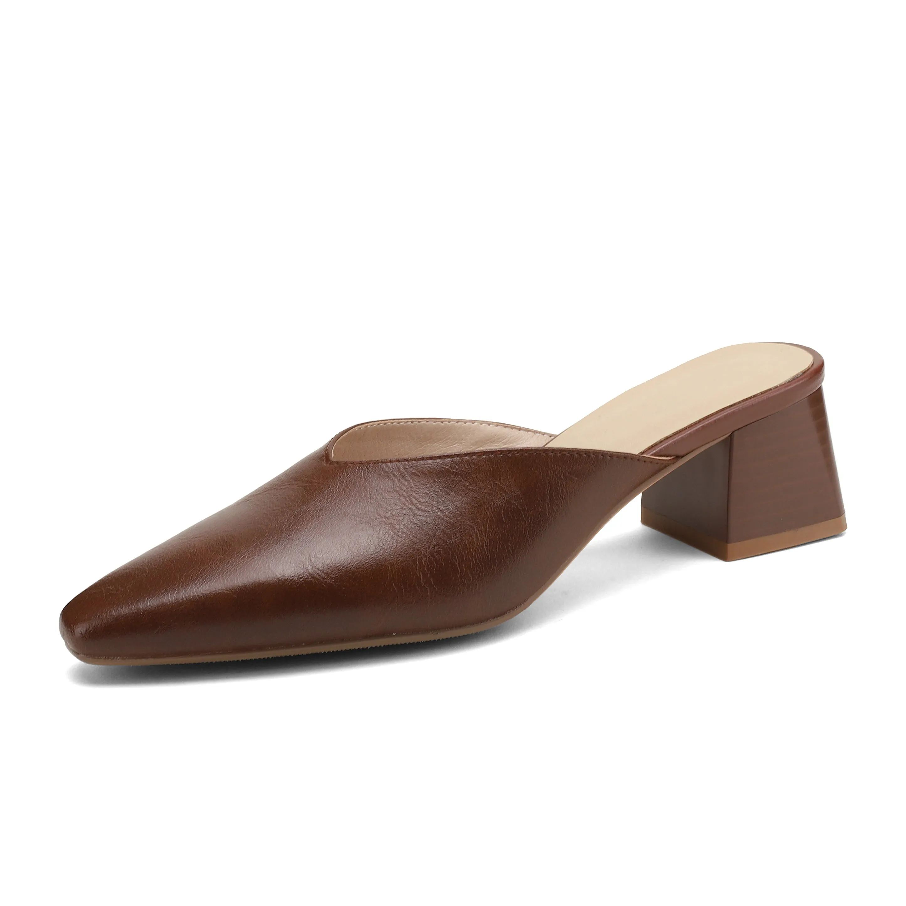 Women's Closed Toe Mid-Heel Block V Mule Shoes