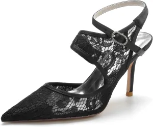 Women's Closed Toe Wedding Shoes for Bride Slingback Lace Shoes High Heel Ankle Strap Prom Party Dress Shoes Pumps