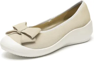 Women's Elasticity Knit Bow Knot Wedge Orthopedics Loafers Lightweight Breathable Round Toe Backless Soft Sole Platform Comfortable Slip On Casual Dressy Walking Shoes for Party Work