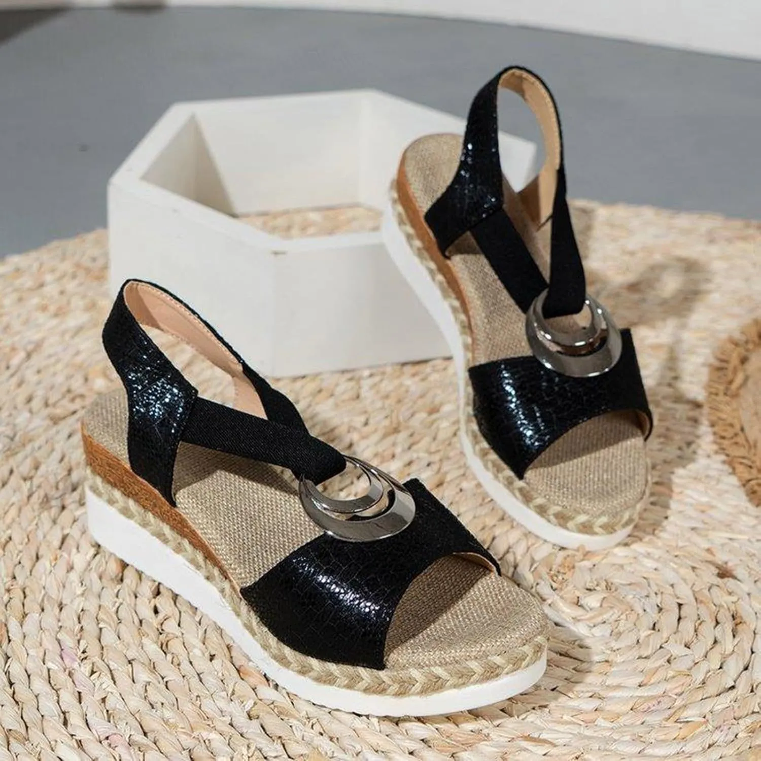 Women's Espadrilles Wedge Sandals Open Toe Ankle Strappy Vintage Lightweight Platform Sandals Heels Party Bridal Shoes Stylish Summer Dress Shoes