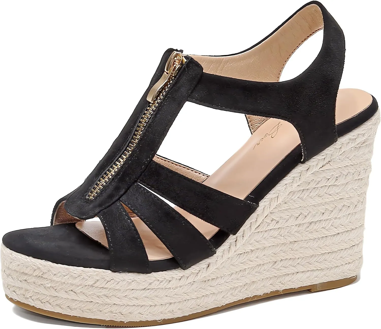 Womens Front Zipper Espadrille Wedge Sandals Dressy, High Heel Platform Sandals Open Toe Slingback, Comfy Sexy Summer Wedges Sandals