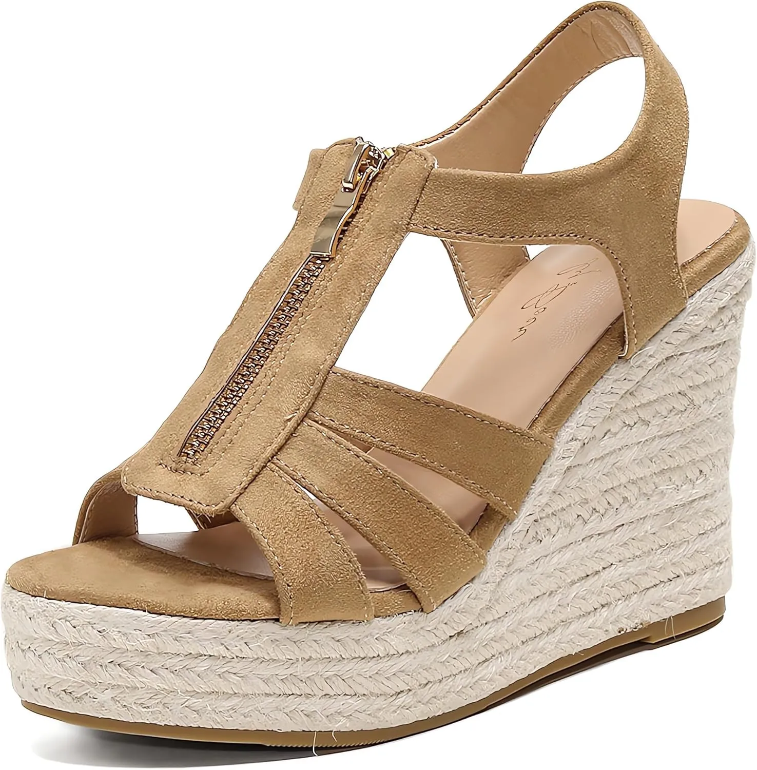 Womens Front Zipper Espadrille Wedge Sandals Dressy, High Heel Platform Sandals Open Toe Slingback, Comfy Sexy Summer Wedges Sandals