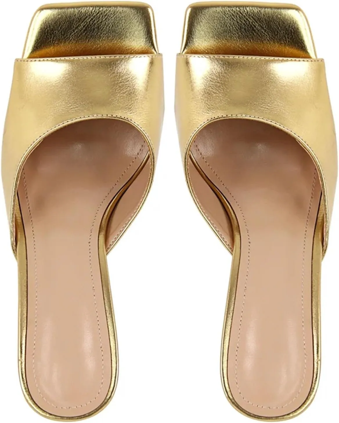 Women's Gold Square Toe Mules - Big Size Open Toe Stiletto Heels