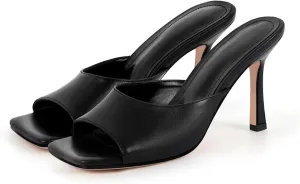 Women's Gold Square Toe Mules - Big Size Open Toe Stiletto Heels