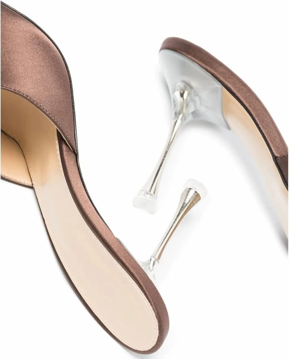 Women's Heeled Sandals Double Rhinestones Bow Satin Mules Square Open Toe Slip on Stilettos Clear Heels Wedding Party Dress Shoes