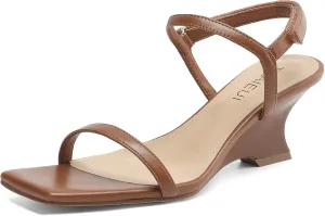Women's Heels Wedges Sandals Low Block Sandal Square Open Toe Heels for Women with Ankle Strap Comfort Party Dress Shoes