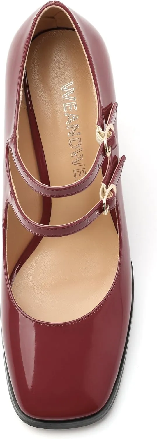 Women's High Heel Mary Jane Single Shoes, Chunky Heel Square Toe Pumps for Women, Closed Toe Work Party Dress Shoes