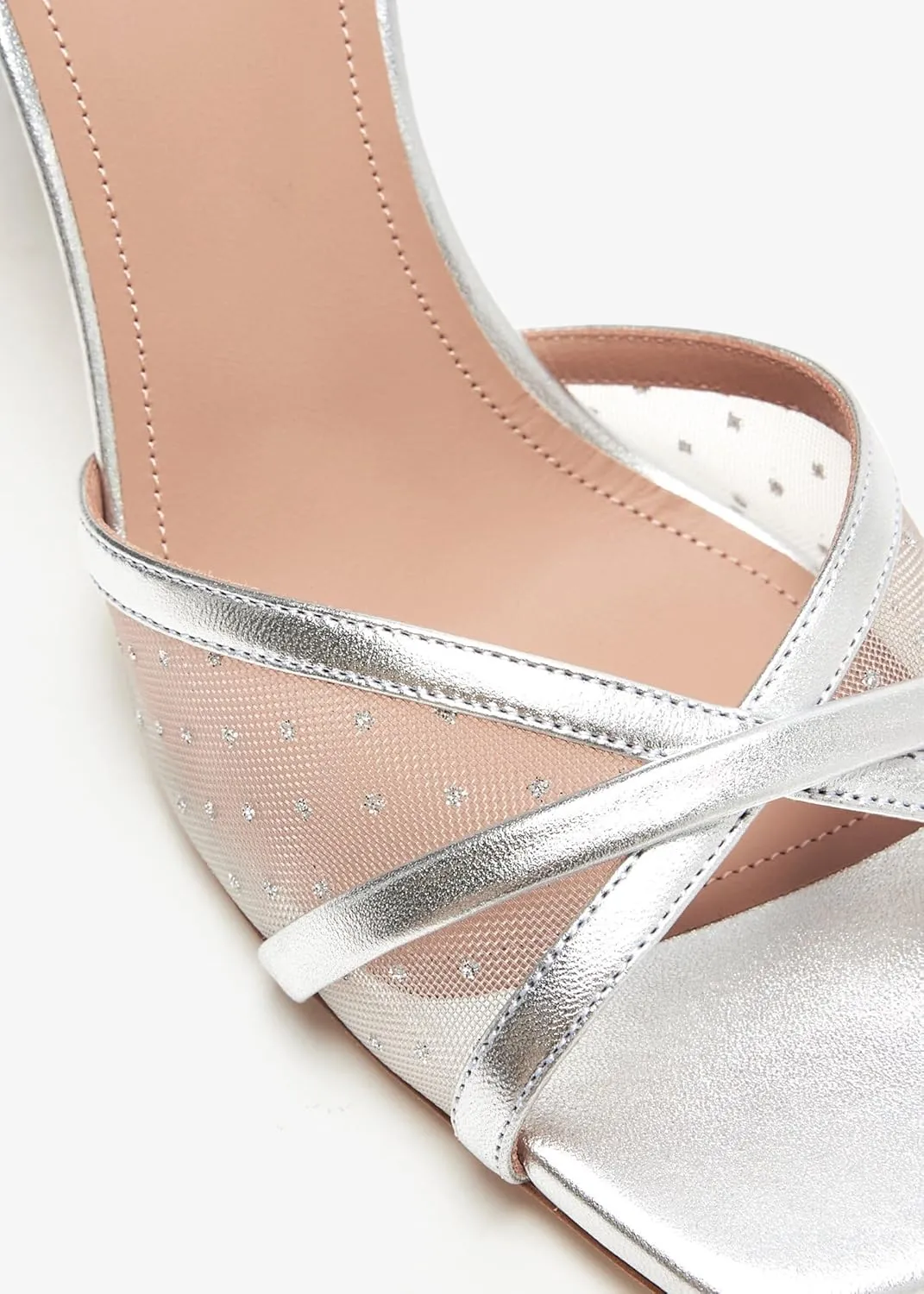 Women's High Heel Sandals Mesh Peep Square Toe Stiletto Mules Party Wedding Dress Crystal High Heels For Ladies