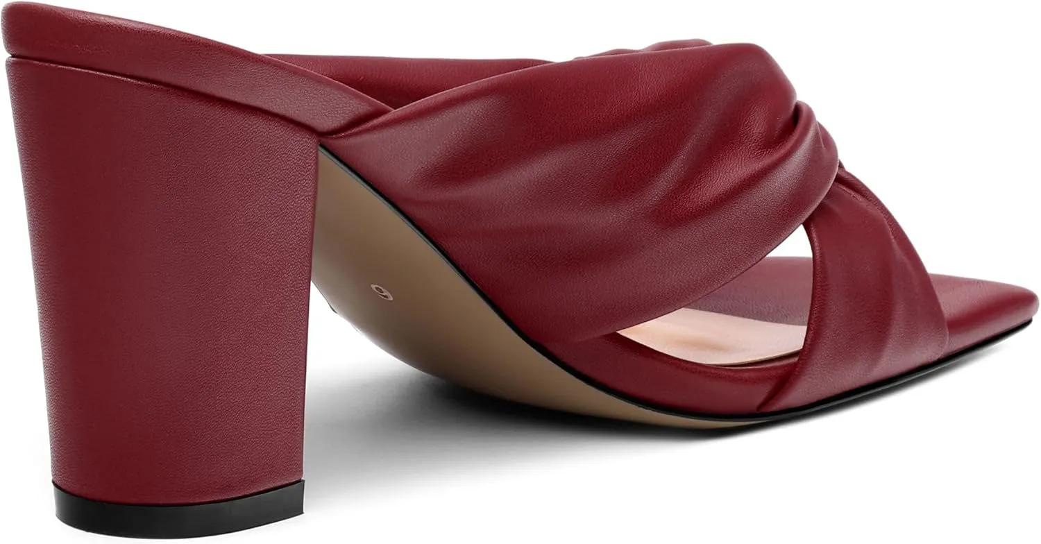 Women's High Heeled Square Toe Slip On Sandals, Puffy Knot Chunky Heel Open Toe Sandals for women, Summer Party Prom Shoes