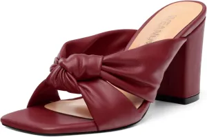 Women's High Heeled Square Toe Slip On Sandals, Puffy Knot Chunky Heel Open Toe Sandals for women, Summer Party Prom Shoes