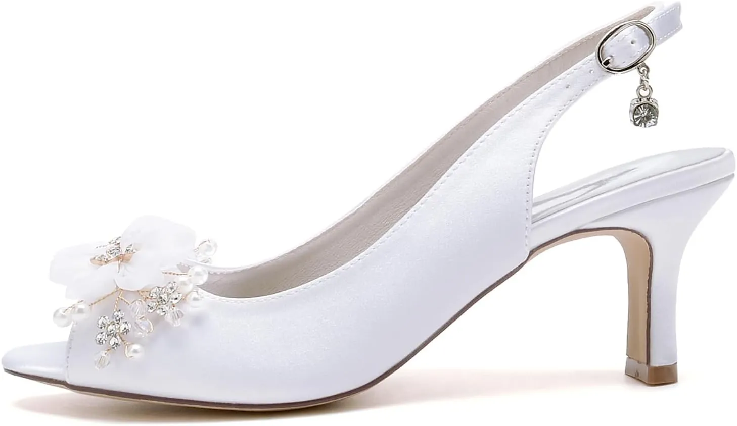 Womens High Heels Open Toe Slingback Pumps Shoes Ribbon Flower Satin Wedding Bridal Shoes Fish Mouth Heels Dress Sandals