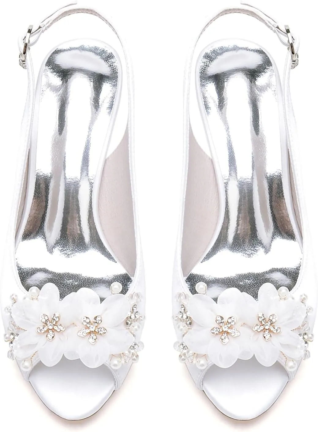 Womens High Heels Open Toe Slingback Pumps Shoes Ribbon Flower Satin Wedding Bridal Shoes Fish Mouth Heels Dress Sandals