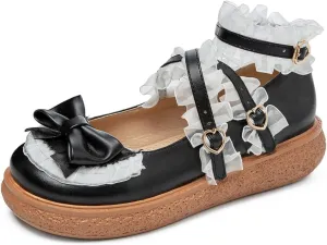Women's Kawaii Mary Janes Flats, School Cute Mary Jane Shoes, Lolita Low Wedge Platform Heels Pump