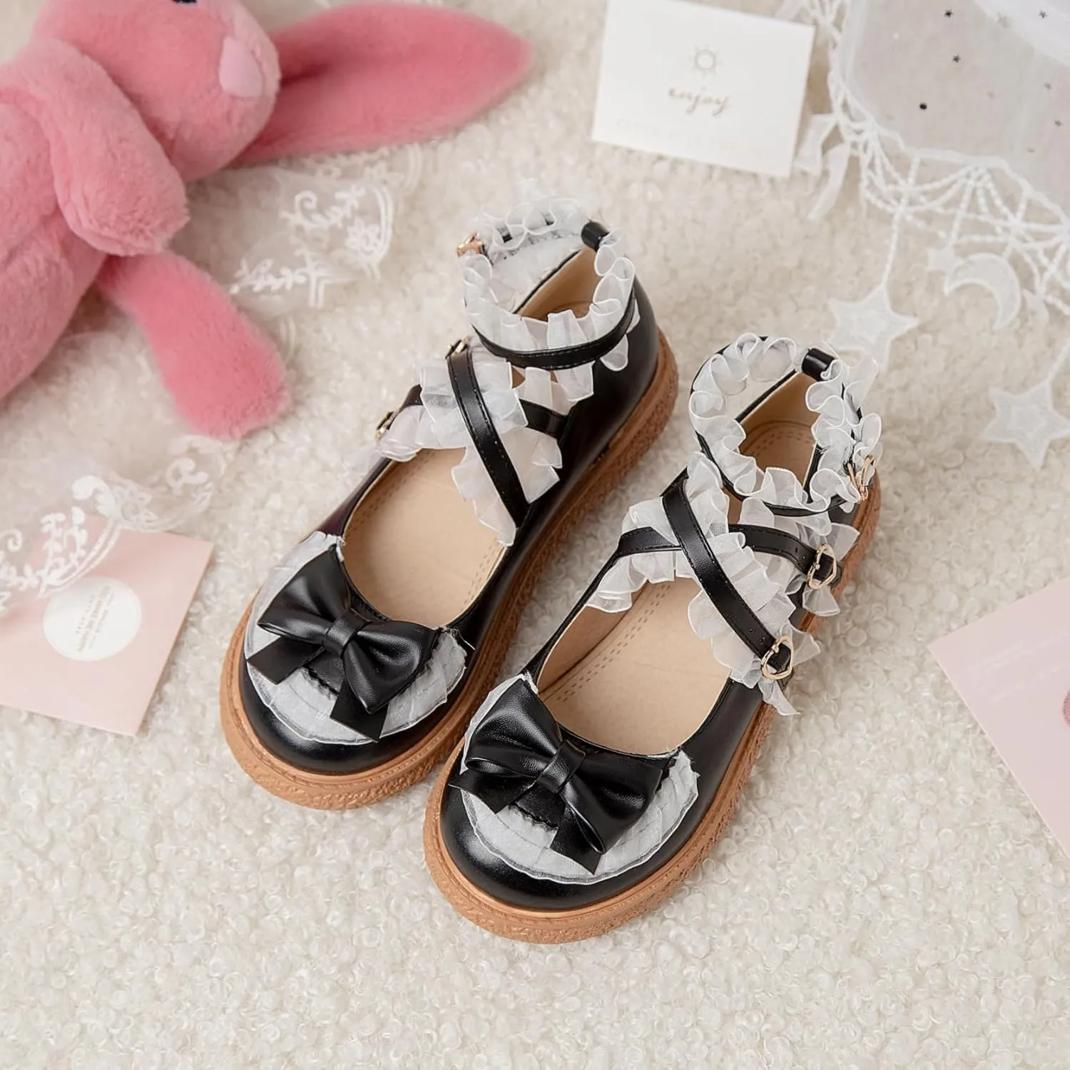 Women's Kawaii Mary Janes Flats, School Cute Mary Jane Shoes, Lolita Low Wedge Platform Heels Pump