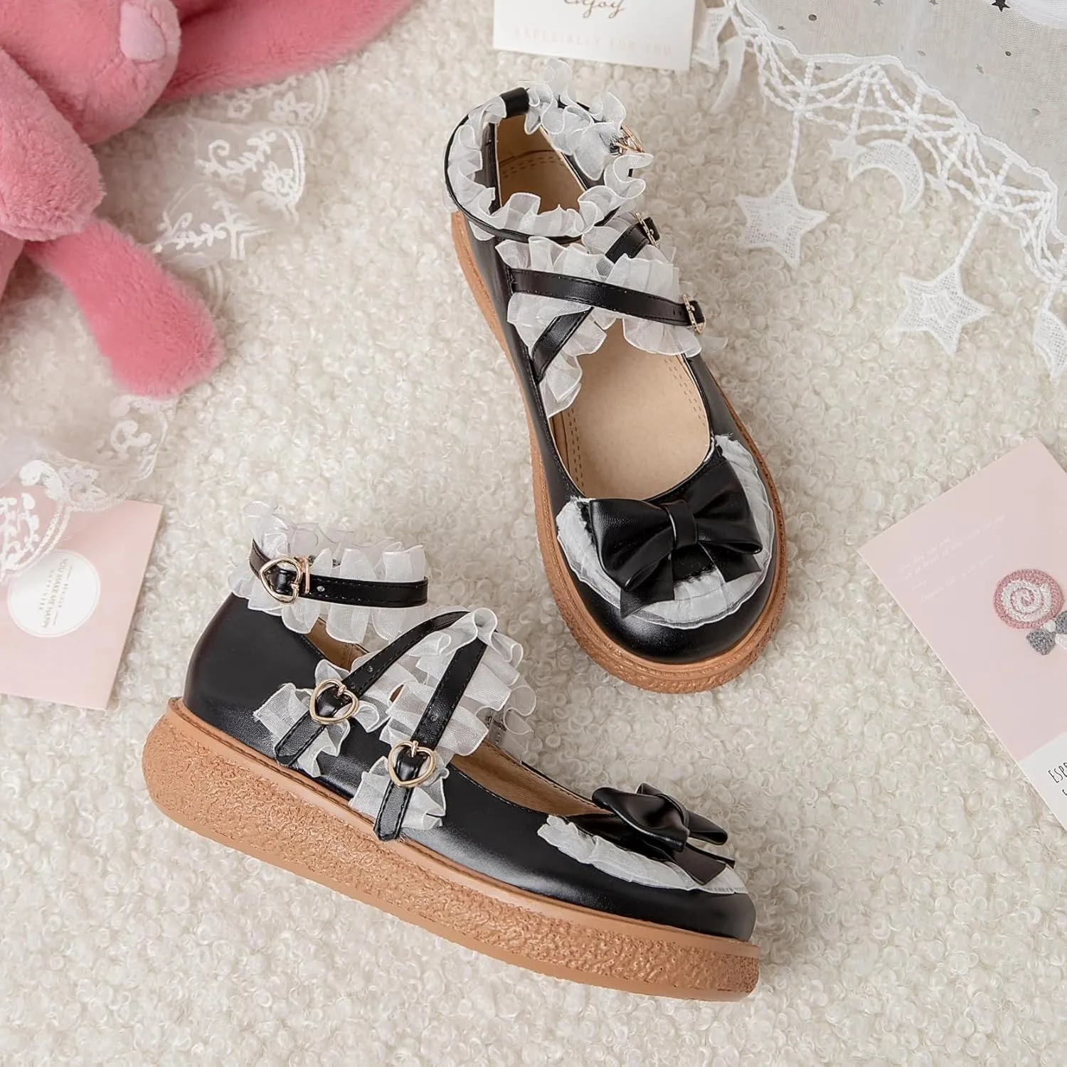 Women's Kawaii Mary Janes Flats, School Cute Mary Jane Shoes, Lolita Low Wedge Platform Heels Pump
