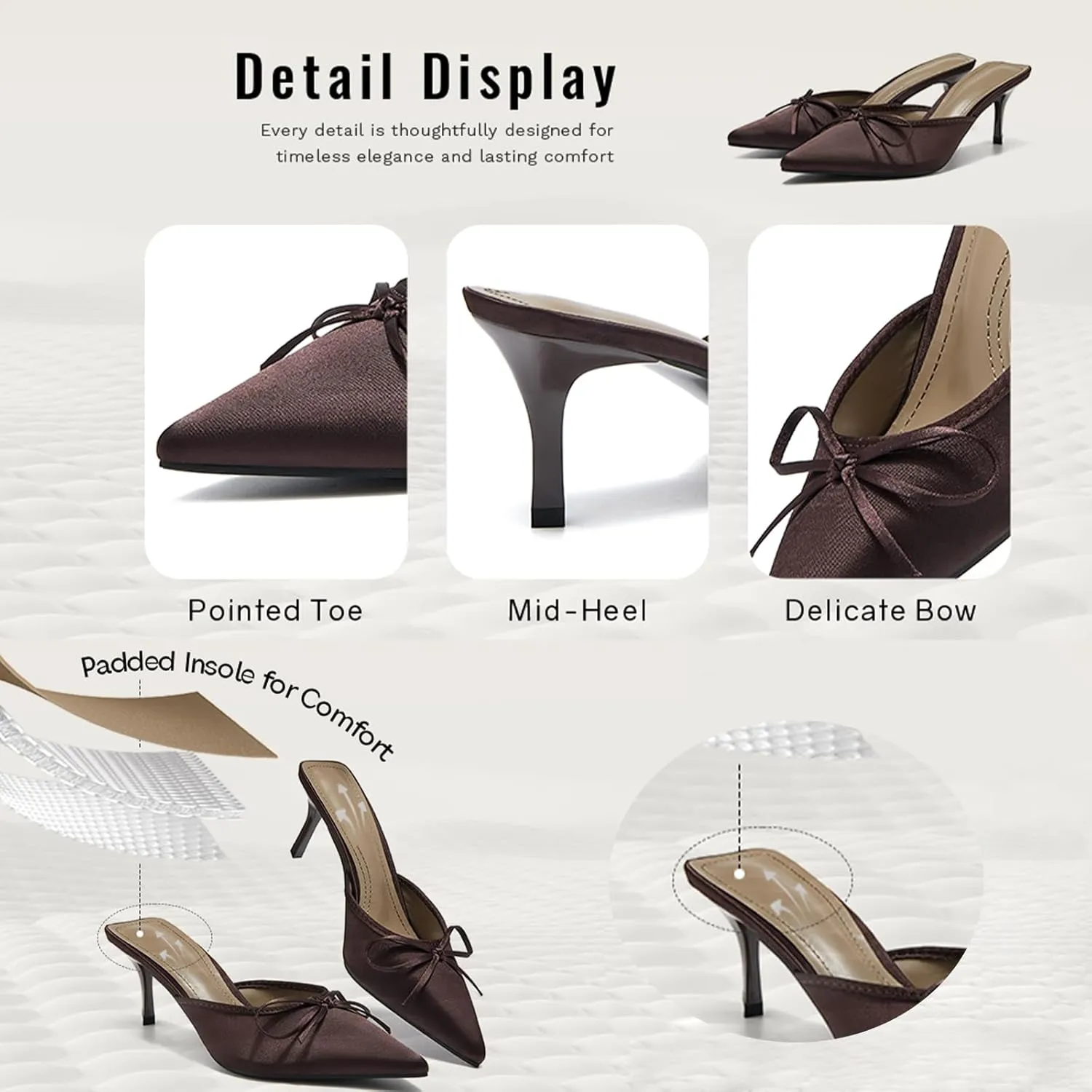 Women's Kitten Heels Mules Pointed Toe Slip on Stiletto Slingback Pumps Backless Wedding Party Dress Shoes