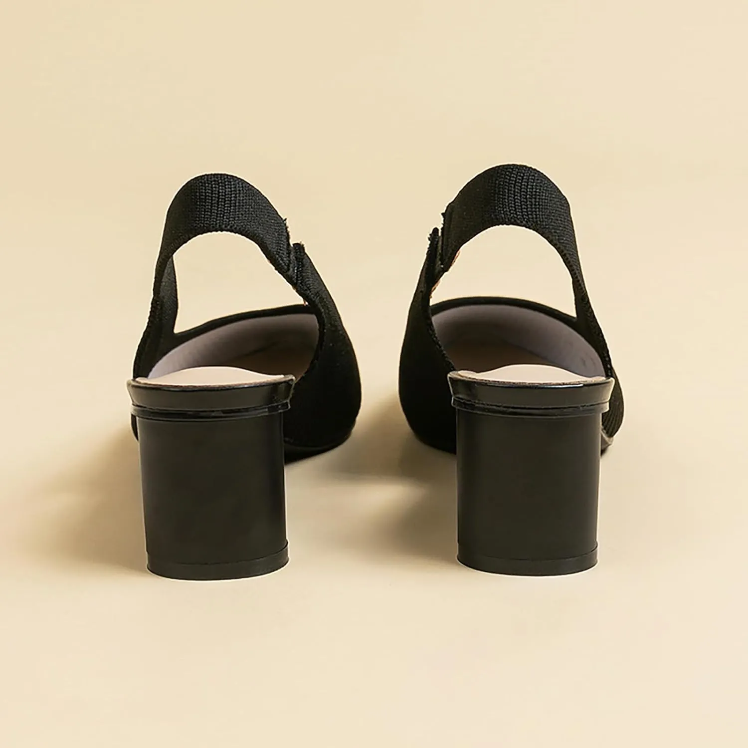 Women's Knitted Pointed Toe Slingback Heels Pumps,Comfortable Elastic Band Chunky Heel Sandals Low Heel Slip On Casual Work Office Dress Shoes