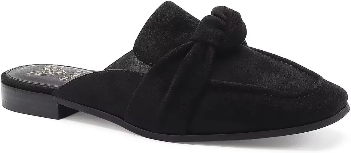 Women's Knot Mules Suede Loafers Mules Flat Mules Comfort Pointed Toe Backless Slip on Slides Loafer Shoes