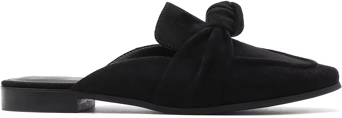 Women's Knot Mules Suede Loafers Mules Flat Mules Comfort Pointed Toe Backless Slip on Slides Loafer Shoes