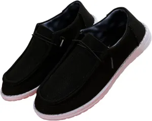 Womens Lace-Up Canvas Lightweight Boat Shoes Casual Comfortable Slip on Knit Loafers Outdoor Walking Low Top Wide Deck Shoes