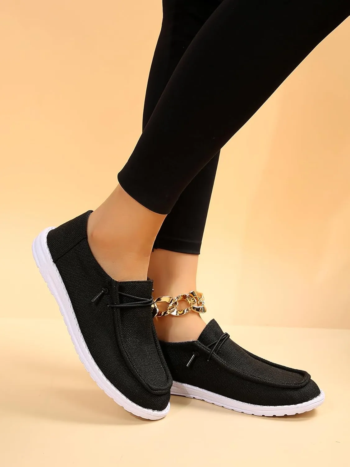 Womens Lace-Up Canvas Lightweight Boat Shoes Casual Comfortable Slip on Knit Loafers Outdoor Walking Low Top Wide Deck Shoes