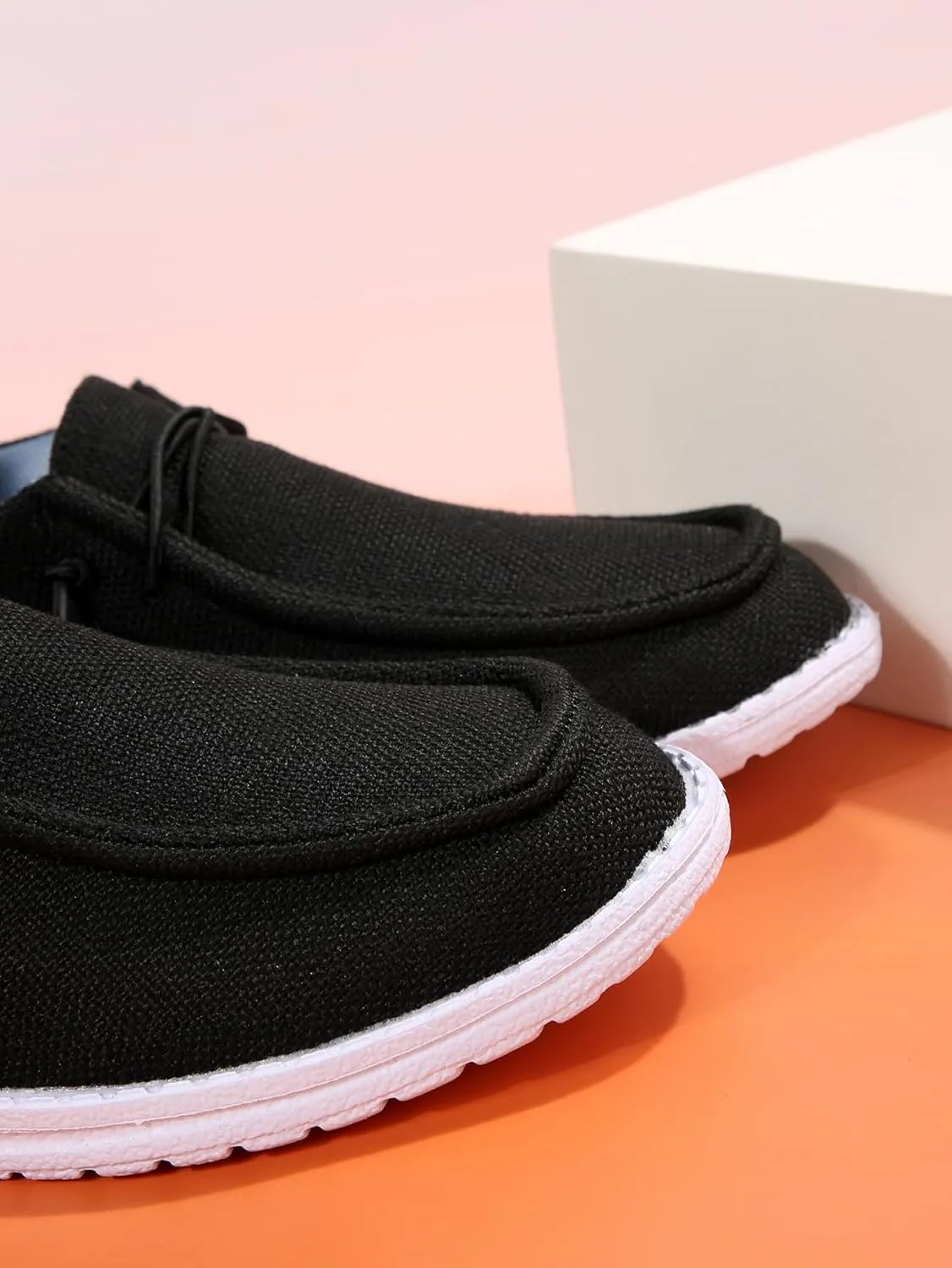 Womens Lace-Up Canvas Lightweight Boat Shoes Casual Comfortable Slip on Knit Loafers Outdoor Walking Low Top Wide Deck Shoes