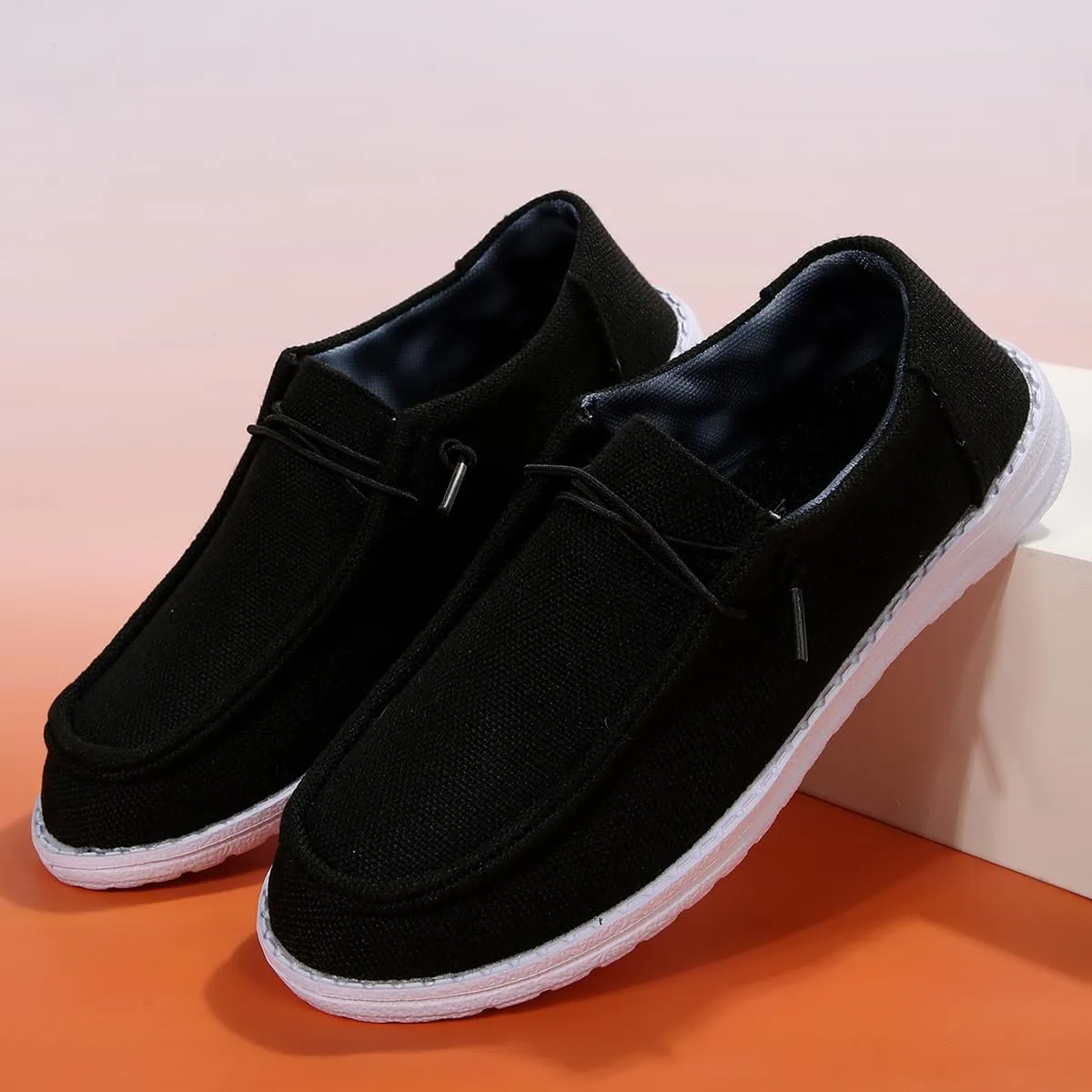 Womens Lace-Up Canvas Lightweight Boat Shoes Casual Comfortable Slip on Knit Loafers Outdoor Walking Low Top Wide Deck Shoes