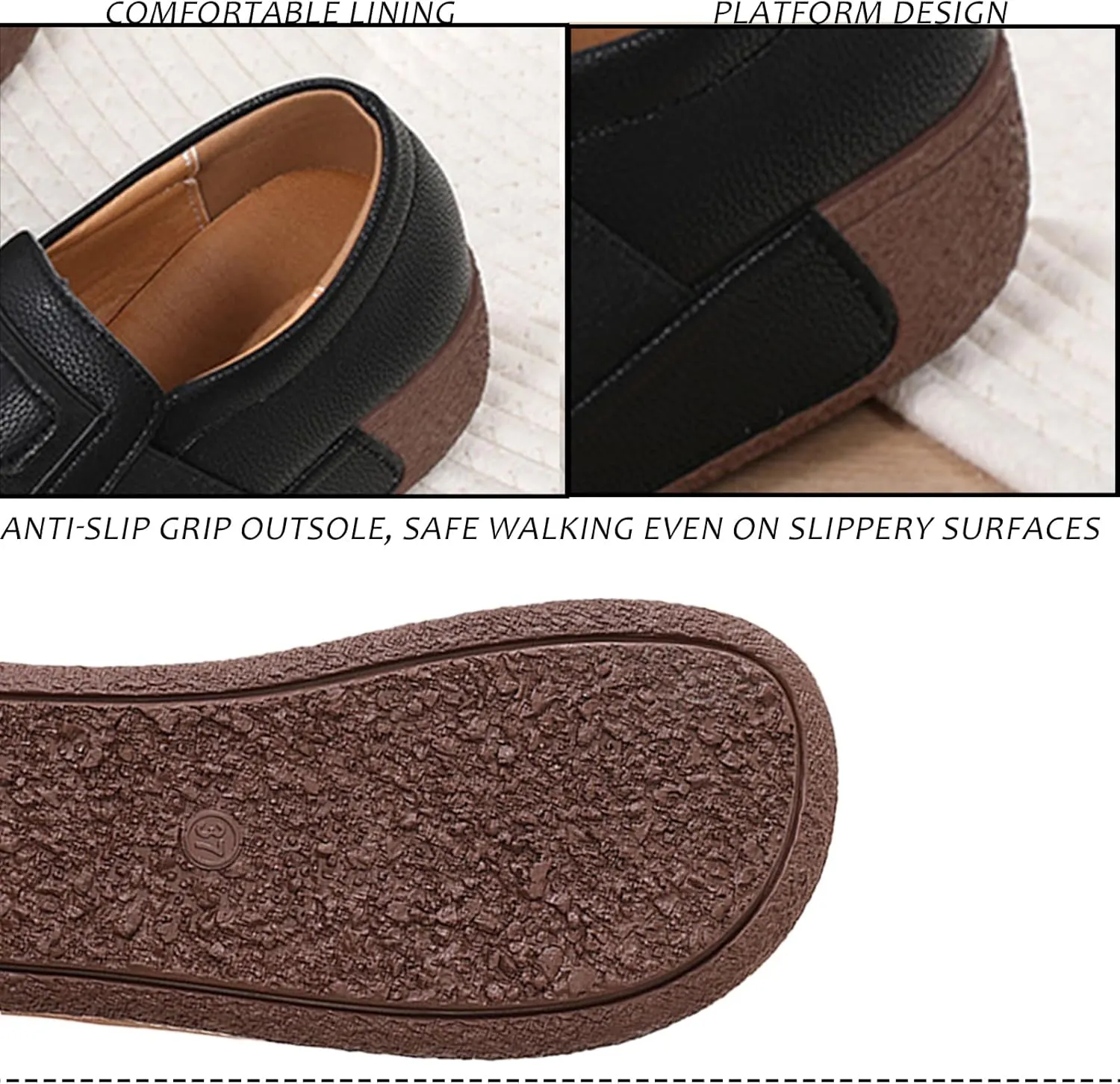 Women's Leather Platform Slip-On Loafers Comfortable Casual Wedge Heel Non-Slip Walking Shoes Work Nurse Shoes