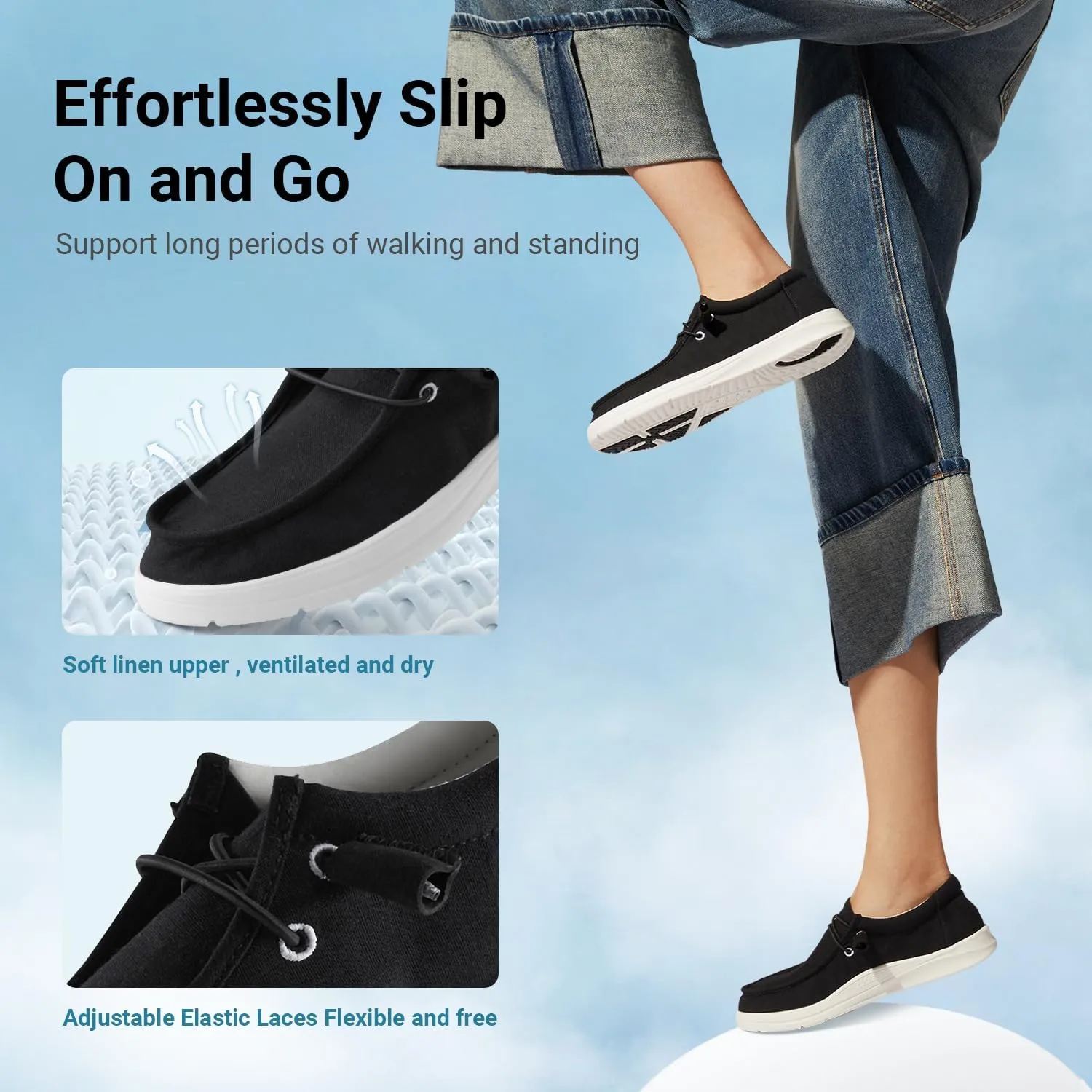 Women's Loafers Comfortable Slip On Shoes Lace-Up Sneakers Lightweight Arch Support Walking Non-Slip Canvas Casual Boat Shoes
