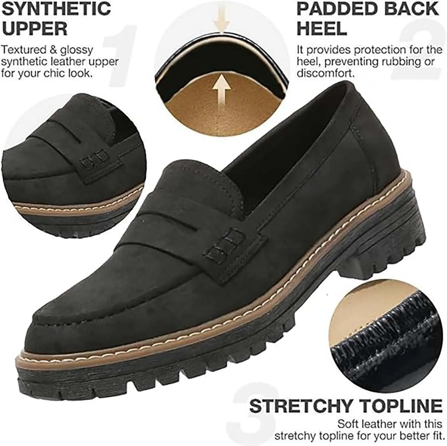 Womens Loafers Shoes Platform Chunky Loafers Classic Round Toe Slip On Casual Shoes Business Work Dress Shoes Comfort Chunky Heel Women Shoes