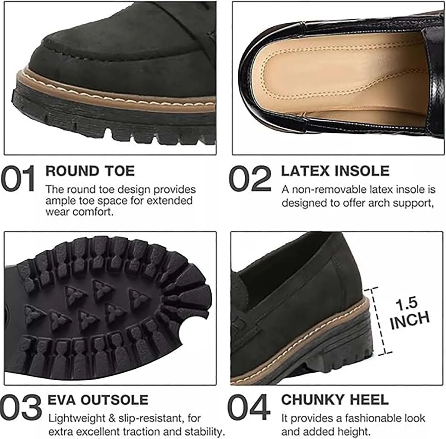 Womens Loafers Shoes Platform Chunky Loafers Classic Round Toe Slip On Casual Shoes Business Work Dress Shoes Comfort Chunky Heel Women Shoes