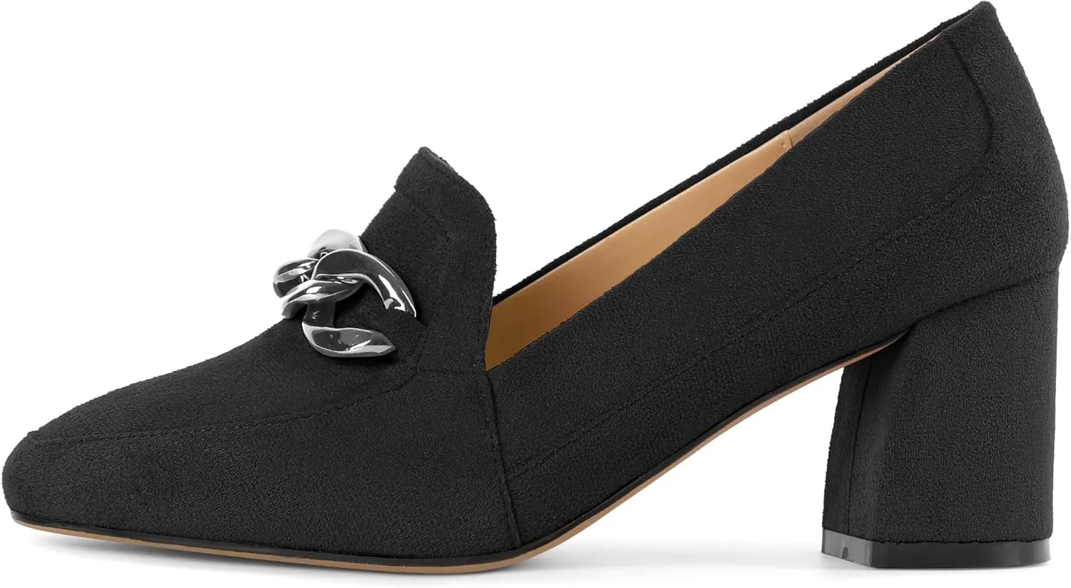 Women's Low Heel Pumps Loafers with Metal Buckle Square Toe Pumps Chunky Heeled Pump Stylish Comfortable 2.5 Inch Loafers Heels