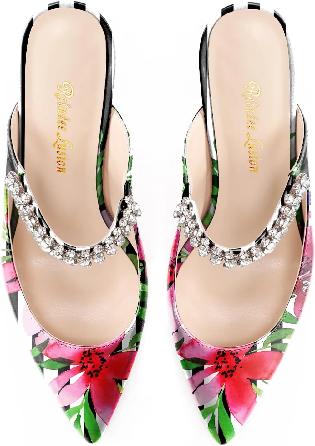 Womens Low Kitten Comfortable Heels Floral Printed Closed Toe Sexy Mules