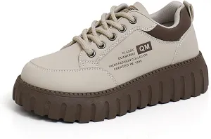 Women's Low Top Thick Sole Boots,Lace-Up Platform Sneakers,Casual Non Slip Walking Shoes, Fashion Comfort Platform Round Toe Loafers