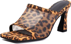 Womens Mesh Mules Chunky Heel Sandals Square Open Toe US3-US12.5