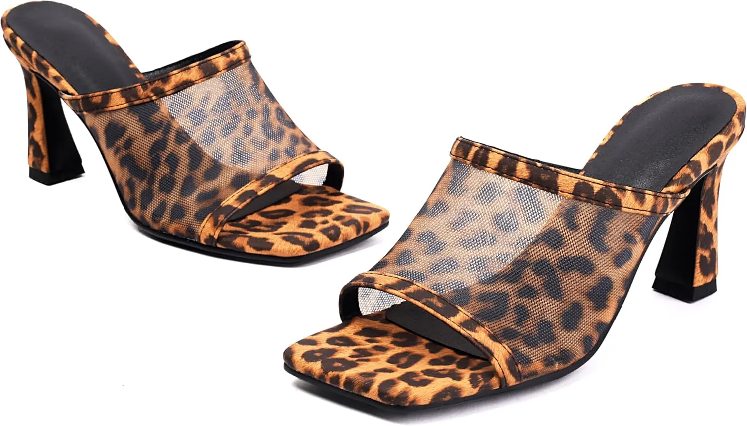 Womens Mesh Mules Chunky Heel Sandals Square Open Toe US3-US12.5