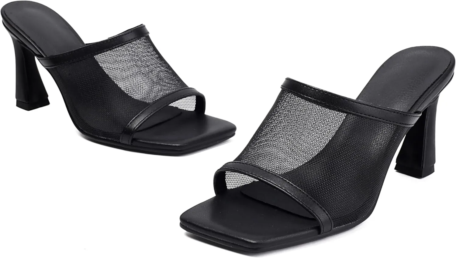 Womens Mesh Mules Chunky Heel Sandals Square Open Toe US3-US12.5