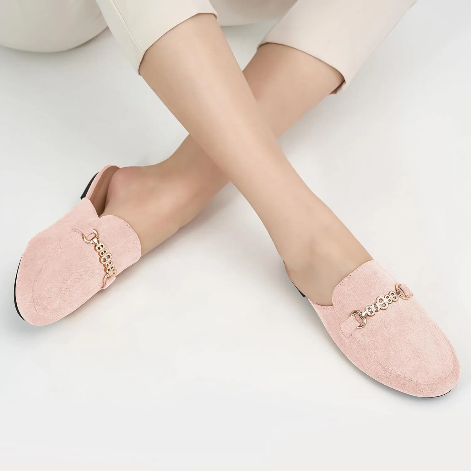 Womens Mules Buckle Flats: Classic Suede Slip On Shoes Dressy Closed Toe Backless Slides Loafers 2025