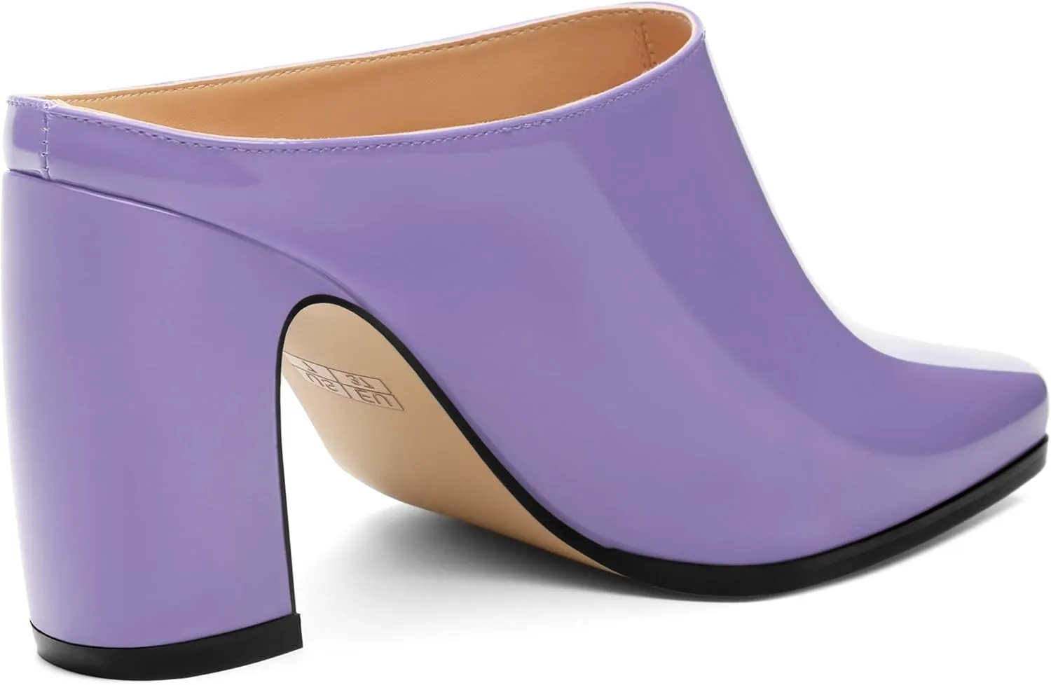 Womens Mules, Patent Square Toe Chunky Heel Mules, Block High Heel High Heeled Mules Shoes, Slip On Mules for Women Dress Party Shoes 3.35 Inch