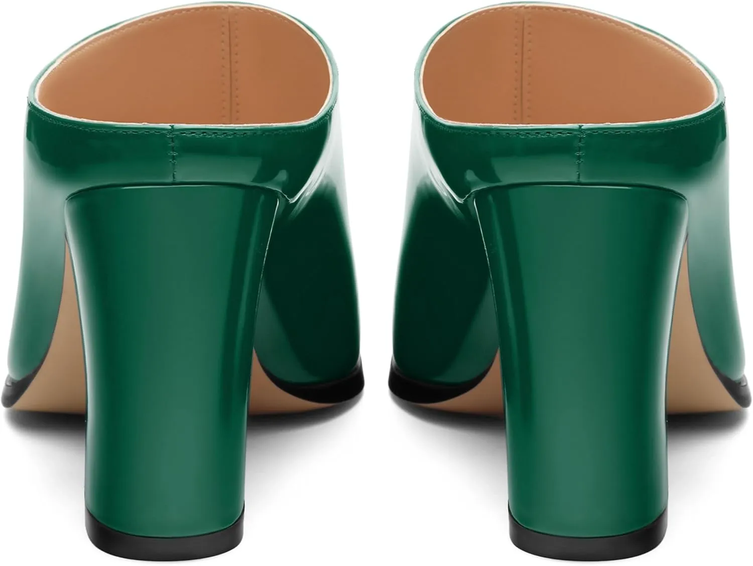 Womens Mules, Patent Square Toe Chunky Heel Mules, Block High Heel High Heeled Mules Shoes, Slip On Mules for Women Dress Party Shoes 3.35 Inch