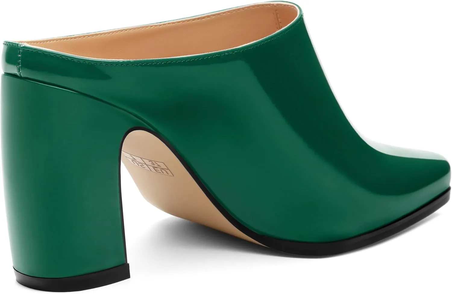 Womens Mules, Patent Square Toe Chunky Heel Mules, Block High Heel High Heeled Mules Shoes, Slip On Mules for Women Dress Party Shoes 3.35 Inch