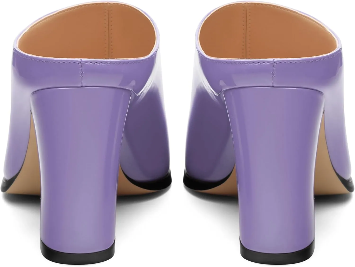 Womens Mules, Patent Square Toe Chunky Heel Mules, Block High Heel High Heeled Mules Shoes, Slip On Mules for Women Dress Party Shoes 3.35 Inch
