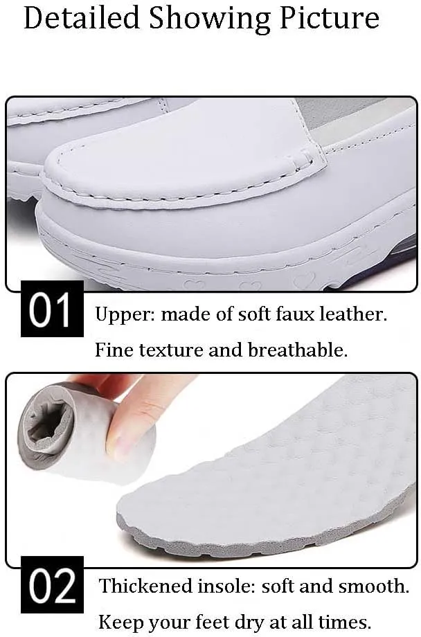 Women's Nursing Shoes Comfortable Walking Slip On Nurse Restaurant Work Lightweight Leather Loafers