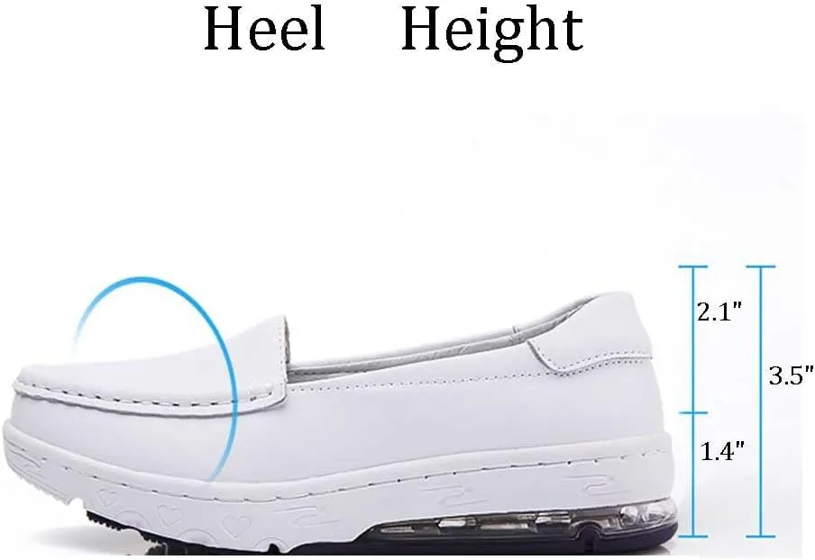 Women's Nursing Shoes Comfortable Walking Slip On Nurse Restaurant Work Lightweight Leather Loafers