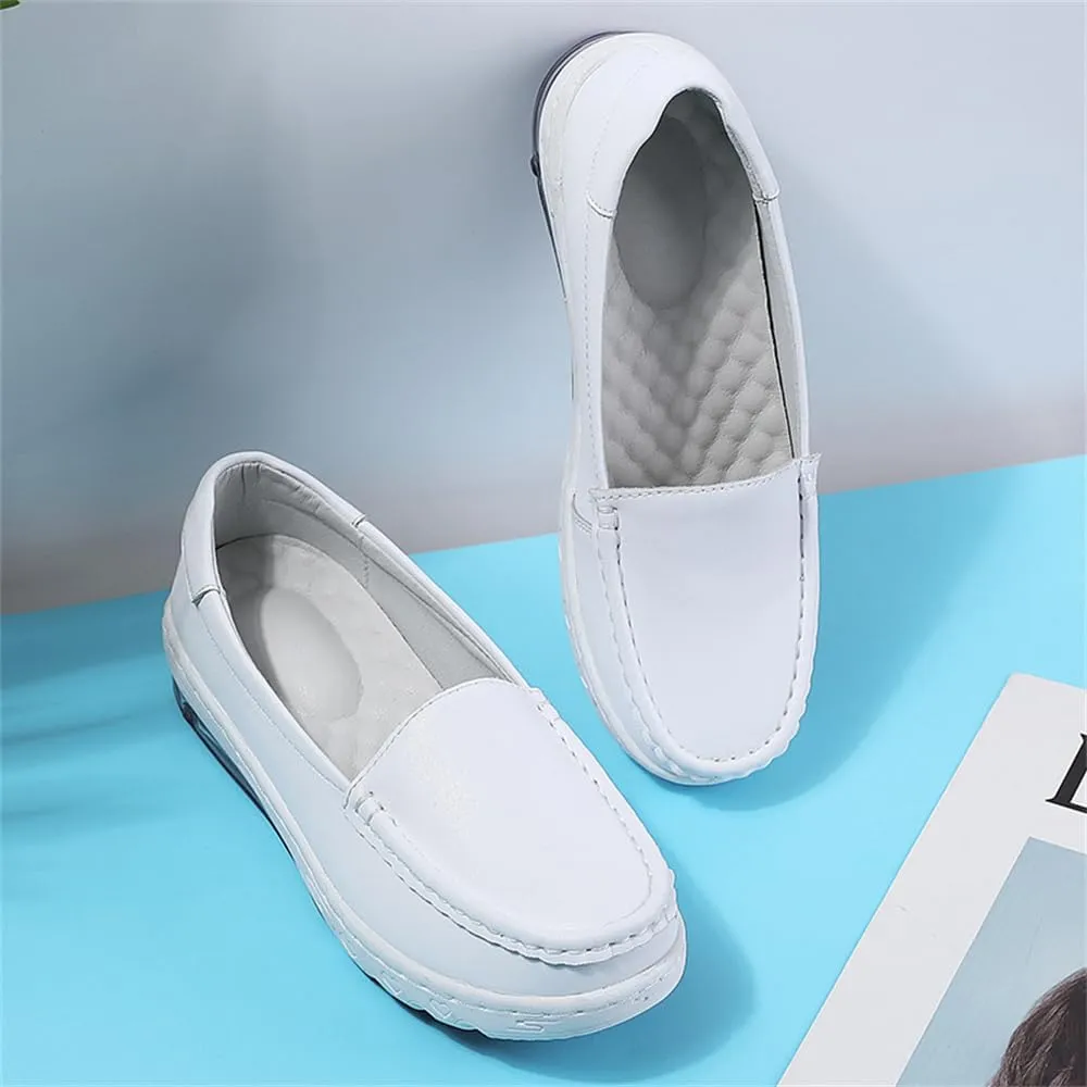 Women's Nursing Shoes Comfortable Walking Slip On Nurse Restaurant Work Lightweight Leather Loafers