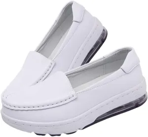 Women's Nursing Shoes Comfortable Walking Slip On Nurse Restaurant Work Lightweight Leather Loafers