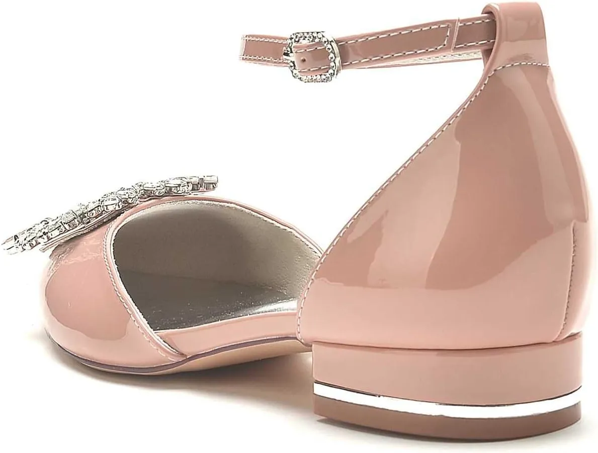 Women's Patent Leather Wedding Flats Pointed Toe Slingback Flats for Bride Rhinestone Bridal Shoes Evening Prom Party Dress Shoes