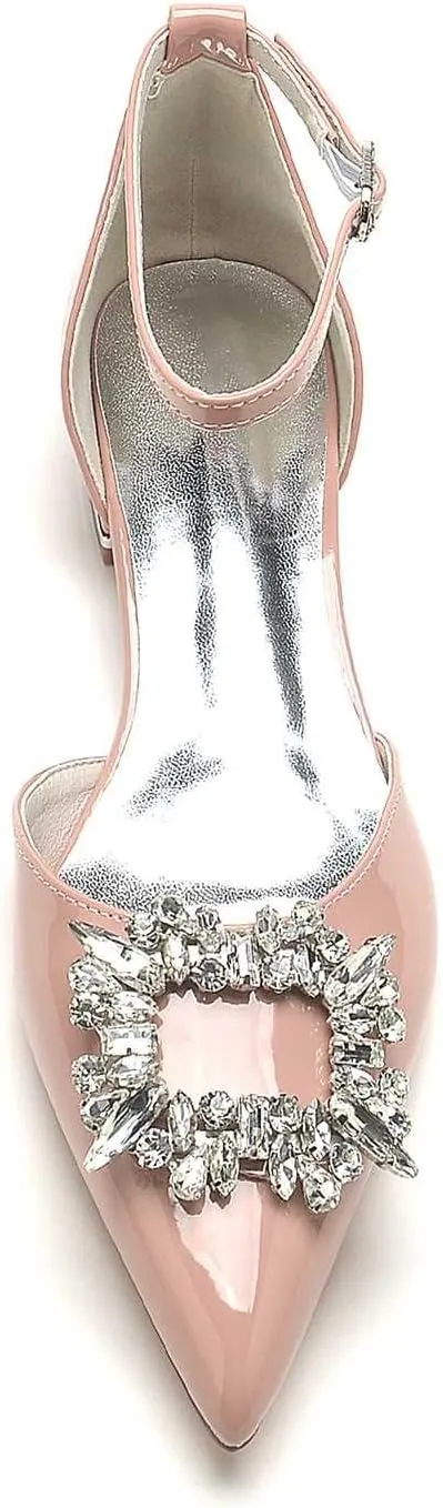 Women's Patent Leather Wedding Flats Pointed Toe Slingback Flats for Bride Rhinestone Bridal Shoes Evening Prom Party Dress Shoes